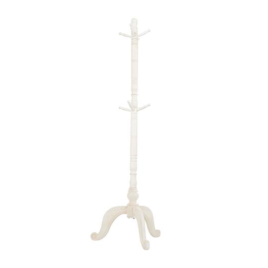 5ft. Wood Coat Rack with Scrolled Feet & Leaf Carvings